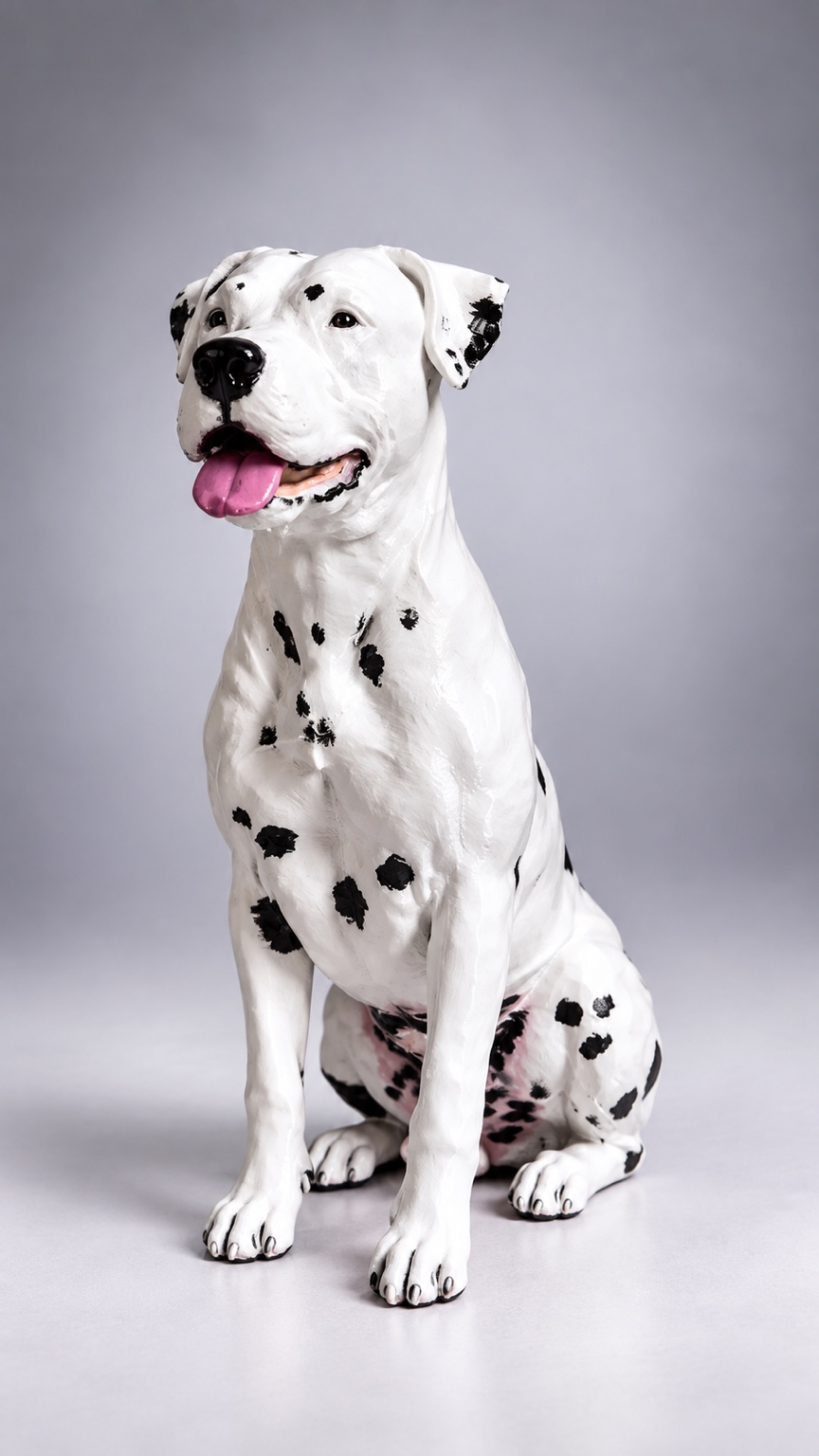 Figura de perro dálmata sentado pintada a mano